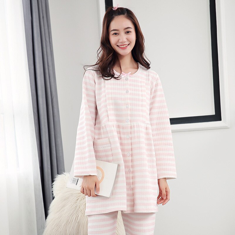 Pyjama de maternité épais, automne et hiver, couche d&#39;air, vêtements d&#39;allaitement, grande taille