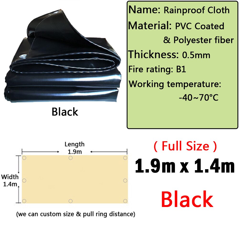 600GSM Rainproof Cloth PVC Coated Tarpaulin Outdoor Pavilion Waterproof Cloth Garden Awning Shade Sail Car Shed Rainproof Cloth: Black 1.9x1.4m