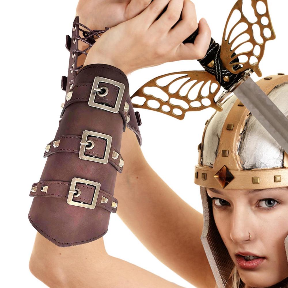 Armadura Medieval para hombre, calentadores de brazo para Cosplay con cordones, guantelete de caballero pirata vikingo, pulsera, brazalete, accesorios Steampunk, accesorio de Cosplay