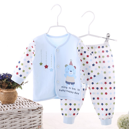 Baby cotton long sleeve autumn underwear: Sky blue / 6M