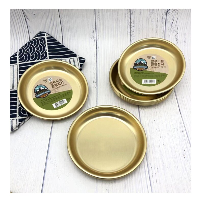12 st multipurpose koreansk aluminiumguld tallrik snacks sallad bbq tallrik platt botten tallrik skiva servis hem matsals tallrik