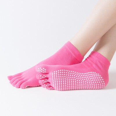 1 Paar Antislip Open Teen Yoga Sokken Antislip Peep Toe Pilates Enkel Grip Duurzaam Open vijf-Vinger Katoen Yoga Sokken: Solid rose
