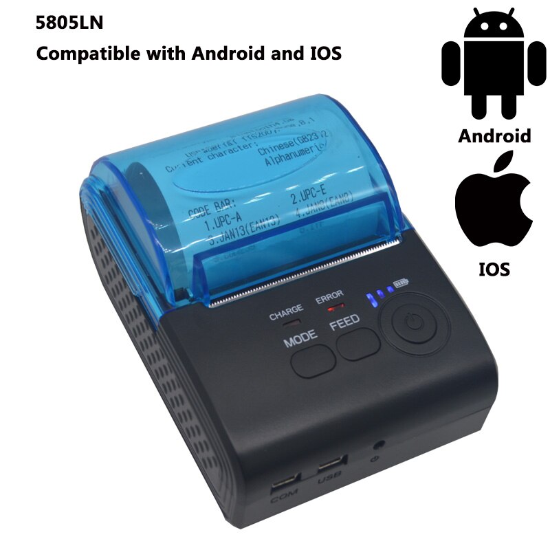 handheld receipt printer Bluetooth 58mm portable receipt machine thermal printer wire USB port thermal printer mobile pos system: 5805LN / UK Plug