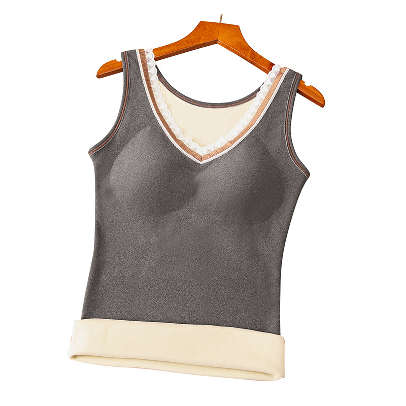 Débardeur en velours, tenue chaude, Top tubulaire basique en dentelle, fermeture au dos élastique, Lingerie sculptant le corps: grey / XL for 62-75kg