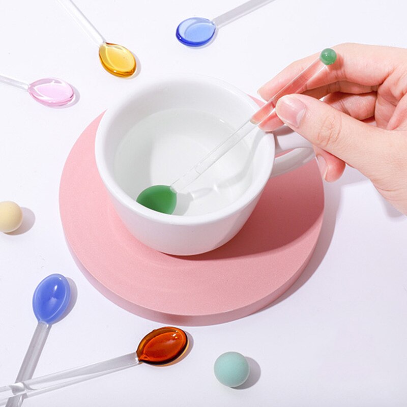 Lot De 4 Cuillères à Mélanger En Verre Borosilicate Coloré - Pour Cocktails, Café, Thé - 17.7 Cm
