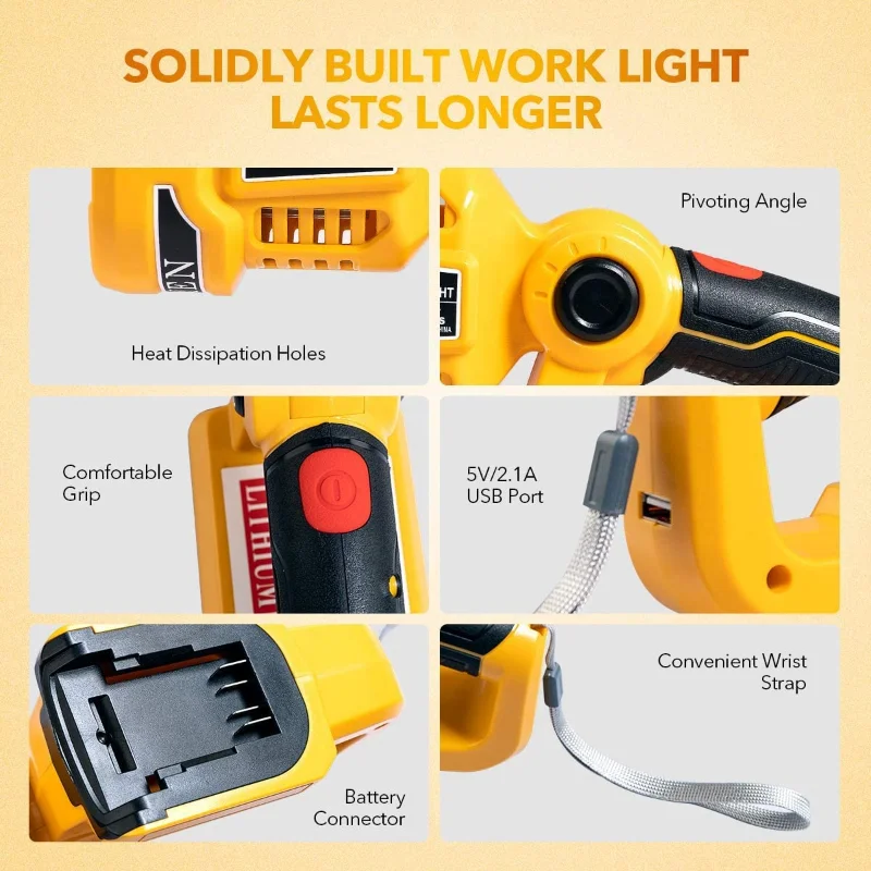 3W/12W 18V Led Lamp Zaklamp Voor Dewalt DCB140 DCB200 (Geen Batterij, geen Lader) Lithium Batterij Usb Outdoor Gereedschappen Werken Licht