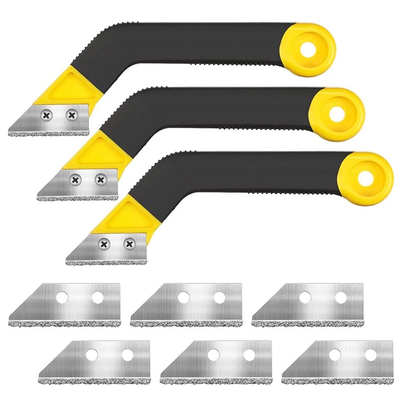 3 Pcs 8-Inch Angled Grout Hand Saw Tile Grout Saw Grout Removal Tool Diamond Surface Blades for Tile Grout Cleaning
