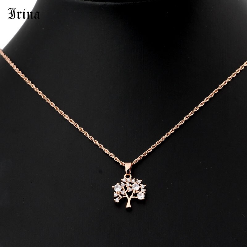 Irina Schmuck Baum Des Lebens Anhänger & Halsketten Frauen 585 Rose Gold Farbe zirkonia Schmuck Collares Halskette
