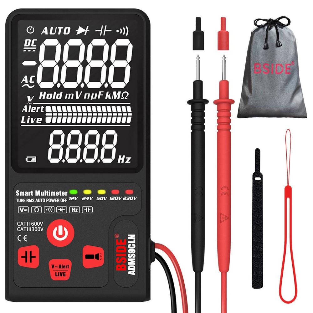 ADMS7 ADMS9 Digital Multimeter 3.5'' Large LCD Digital Smart Voltmeter 3-Line Display TRMS 6000 Counts DMM with Analog Bargraph: ADMS9CLN