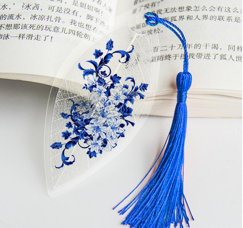 Waterproof Transparent PVC Plastic bookmarks Chinese style bookmark Tassel Bookmarks Collectibles leaf Vein bookmark: 8 flowers