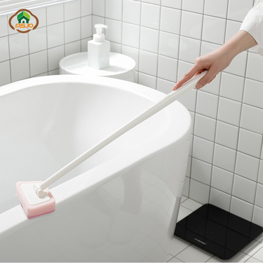 Msjo conjunto de escova para banheira, conjunto com escova para limpeza de azulejo, banheiro, esponjas de limpeza, cabo longo, furacão, esponja de limpeza