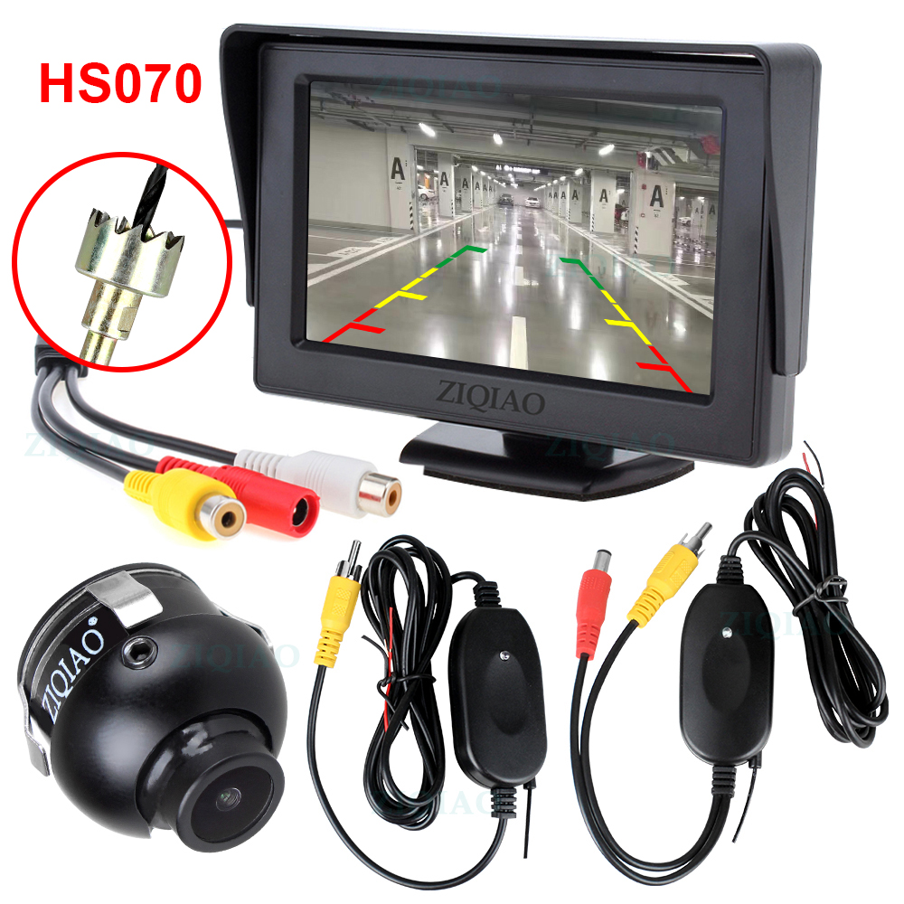 4.3 -tums fordons lcd-monitor trådlös backkamera videosändare mottagare kit backkamera för bil backskärm: Hs070