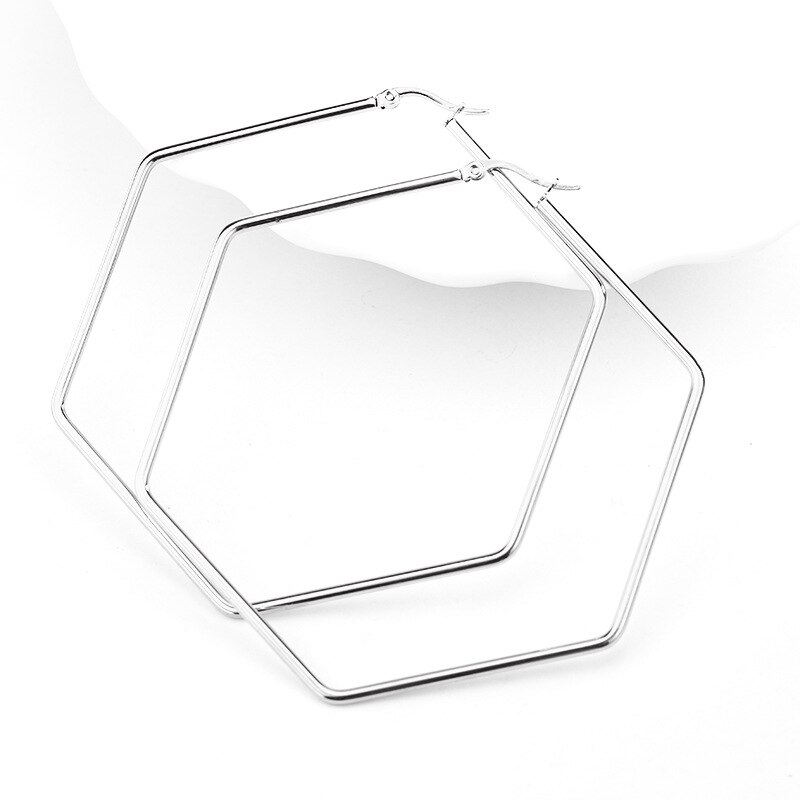 Stainless Steel Geometric Big Hoop Earrings for Women 30/40/50/60mm Simple Square Sleeper Earring Jewelry: 2 silver