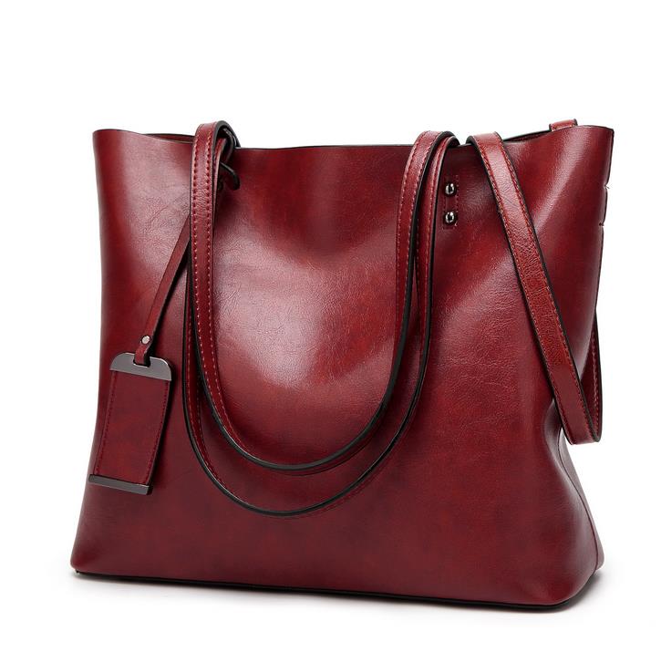 JOOZ Waxing Leather bucket bags Simple Double strap female shoulder bags For Women Messenger Bags Lady All-Purpose Shopping tote: Wine red