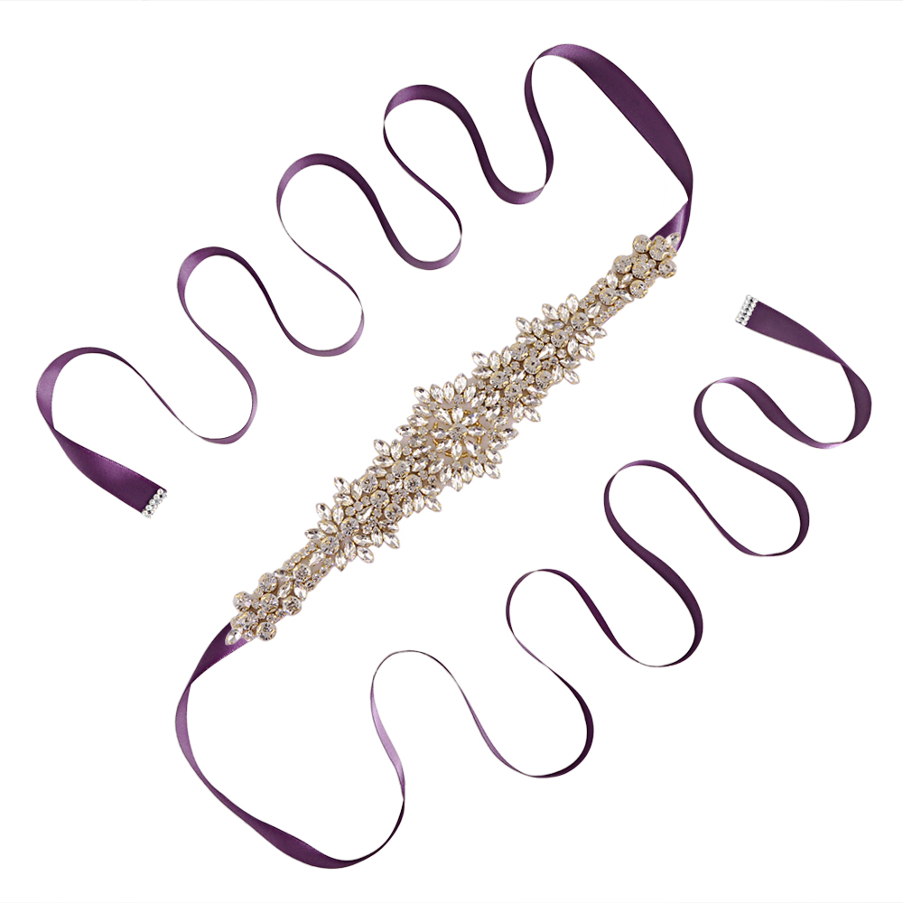 TRiXY S319-G Goldene Strass Gürtel Braut Gürtel Schärpen Bänder Hochzeit Gürtel Schärpen funkelnd Braut Gürtel Brautjungfern Kleider Gürtel: Violett