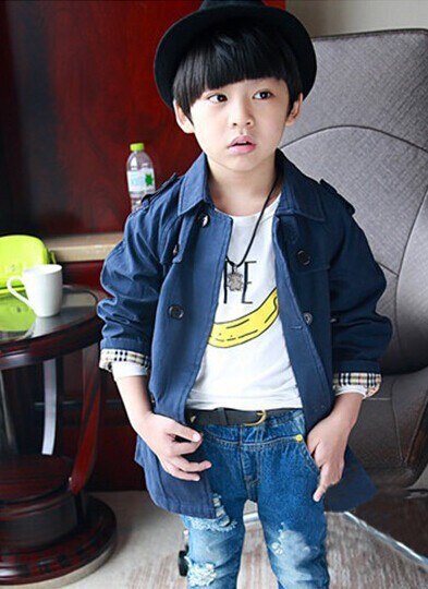 Boys Trench Coat Double-breasted Long Sleeve Outerwear Kids Windbreaker Children Trench Jacket Navy Blue 3-7Y: Navy Blue / 3T