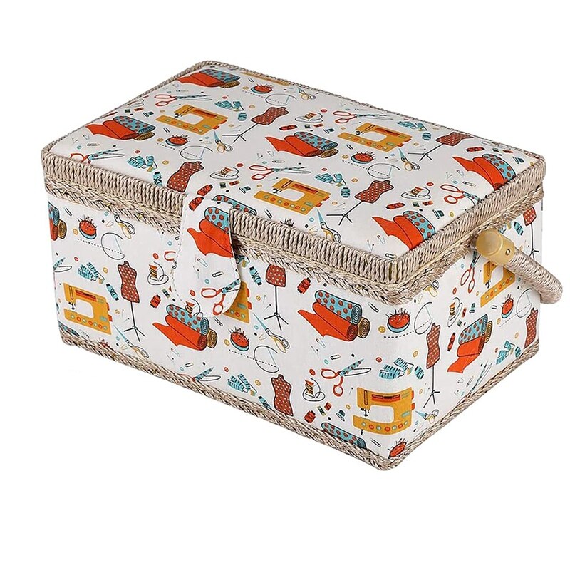 Fabric Sewing Basket Organizer with Removable Tray Household Sewing Storage Organizer Kit Sundry Storage Organizer Box: Default Title