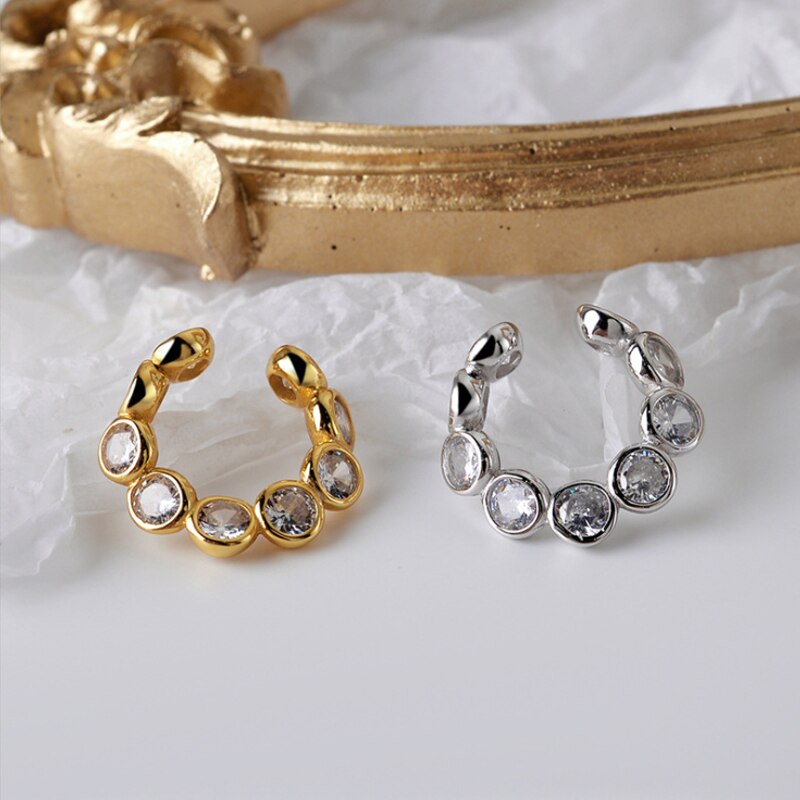 .s 1 pieces simple  s925 sterling silver round crystal ear clip without piercing cz ear cartilage buckle stackable fine jewelry