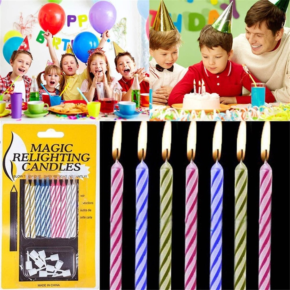 10PCS Magic Props Candles Birthday Party Invincible Candle Magic Props Relighting Candles Christmas Party Trick Funny Candle