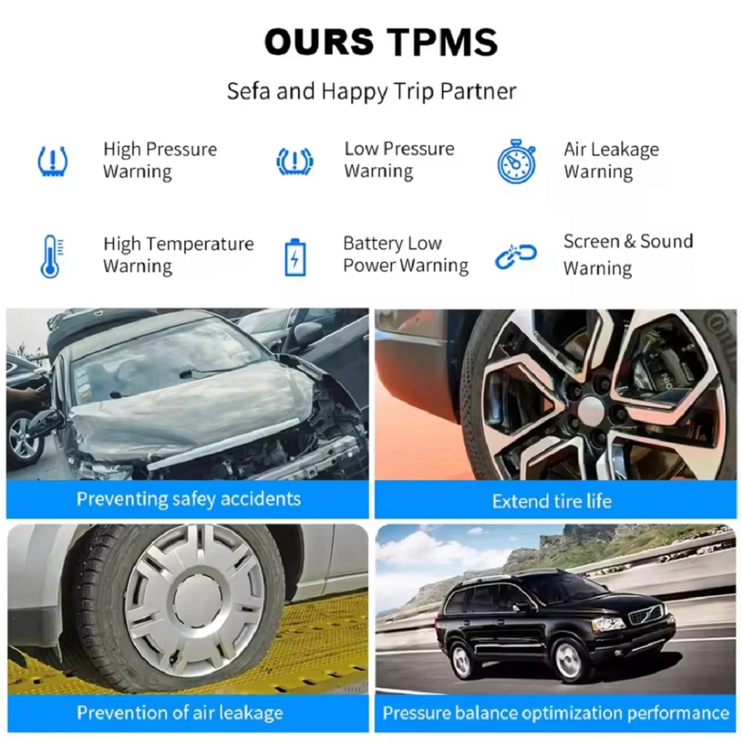 Tire Pressure Monitoring System Solar TPMS Sensors Temperature Warning Car TMPS 4 Wheel External Sensor Automobile Accessories