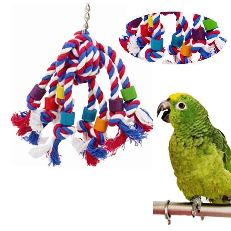 Bird Parrot Toys Bird Swing Toys with Colorful Wood Beads bananas and apples bunches for Budgie Lovebirds Conures birds toys: Silver