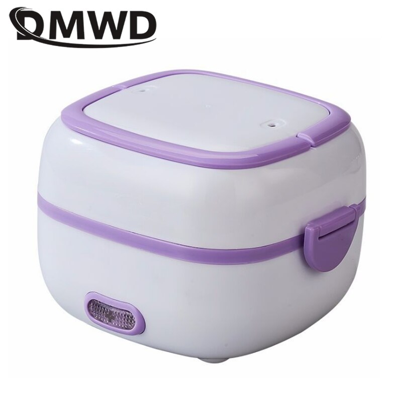 DMWD Electric rice cooker mini lunch box portable meal heating steamer Thermostat Food Warmer Container Stainless Steel liner US: Purple / 220V