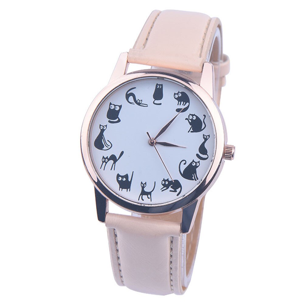Kvinder ure kat piger ure dame ur læder armbånd ur dame dyremønster quartz håndled vandtæt: 1
