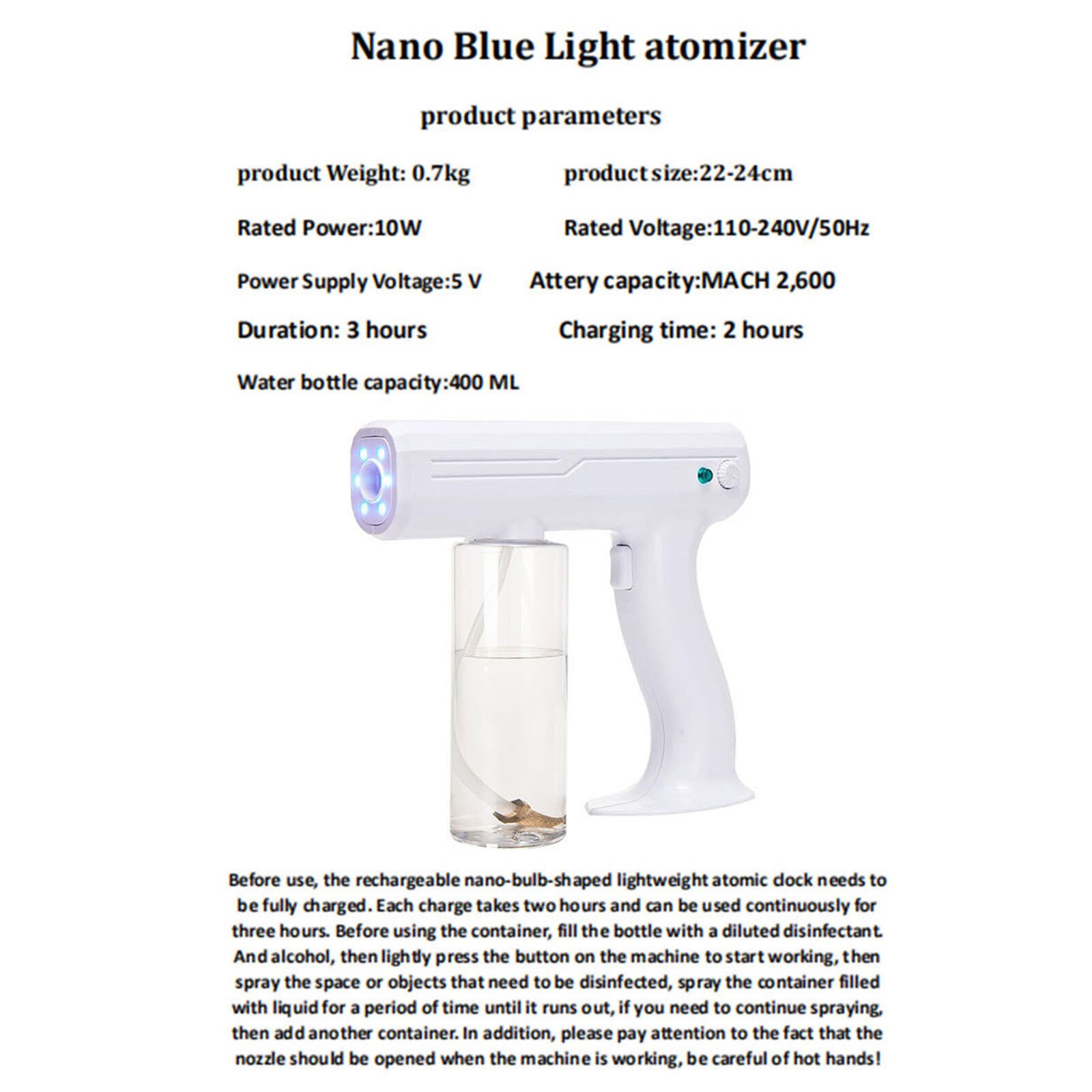 Atomization Disinfection Fog Machine Stage Smoke Machine Blue Light Nano Steam Gun Hair Spray Machine UV Sterilization Function