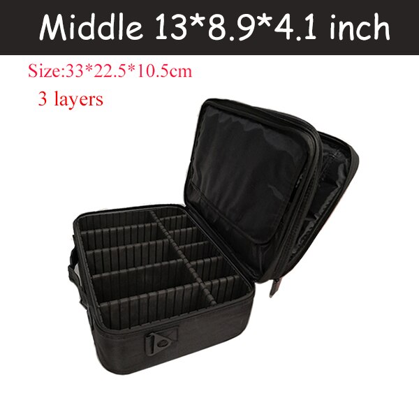 Cosmetic Bag Travel Makeup Organizer Cosmetics Pouch Bags Make Up Bags Cosmetic Makeup Bag: Black M 3 layers