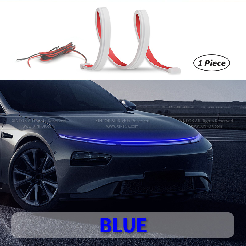 XINFOK LED bande de lumières de capot de voiture universelle Auto lampes d'ambiance décoratives lumières d'ambiance pour voiture feux de jour DRL 12: Bleu / 6500 K