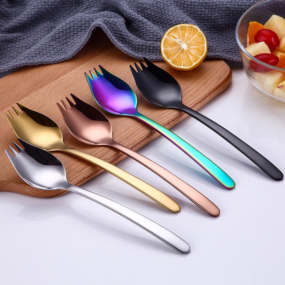 Kleurrijke Lepel Vork Handvat Fruit Vork Bestek Koffie Drinken Gereedschap Keuken Gadget L0822