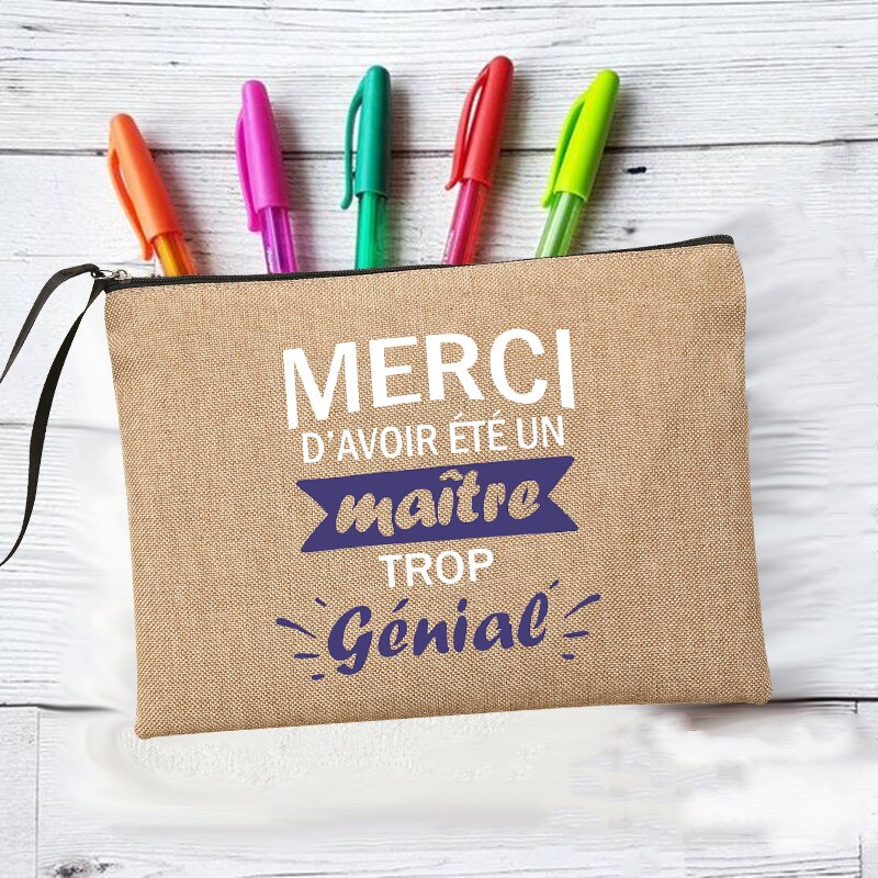 Merci Super Maîtresse machen-hoch Taschen Lehrer der Lagerung Beutel Reise Toiletten Organizer Reißverschluss Kosmetik Taschen für Maîtresse: Q06837-A012BR-S