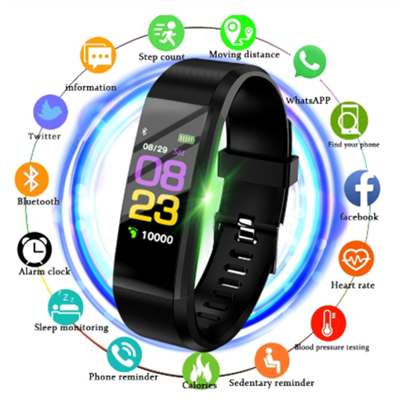 Écran intelligent bracelet moniteur de fréquence cardiaque Fitness activité Tracker 115plus bande intelligente couleur pression artérielle musique télécommande