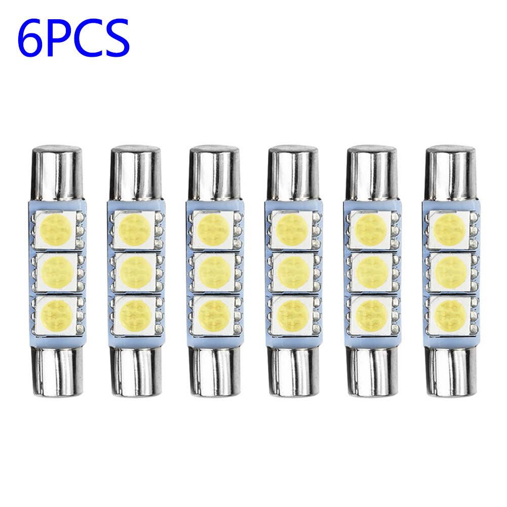 ///6pcs LED Xenon Bulbs Super White 3SMD 6641 6614F LED Bulb Sun Visor Makeup Mirror Fuse Light Durable Car Lighting Lamps