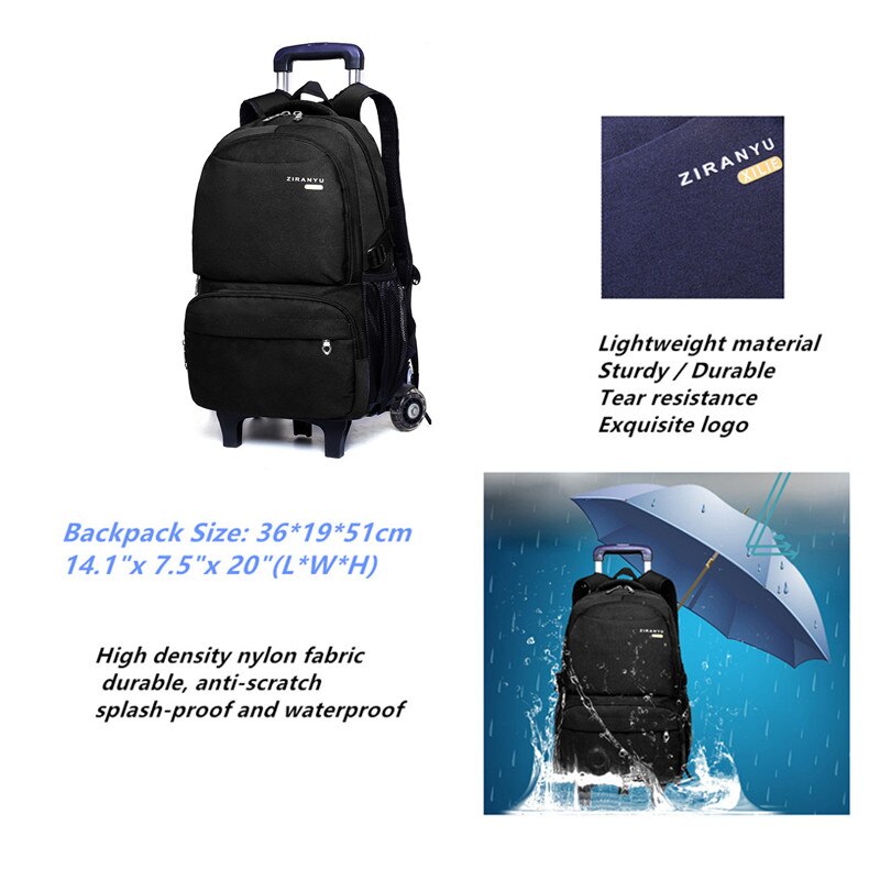 Mochilas escolares para meninos, bolsa de viagem para crianças com 2 rodas
