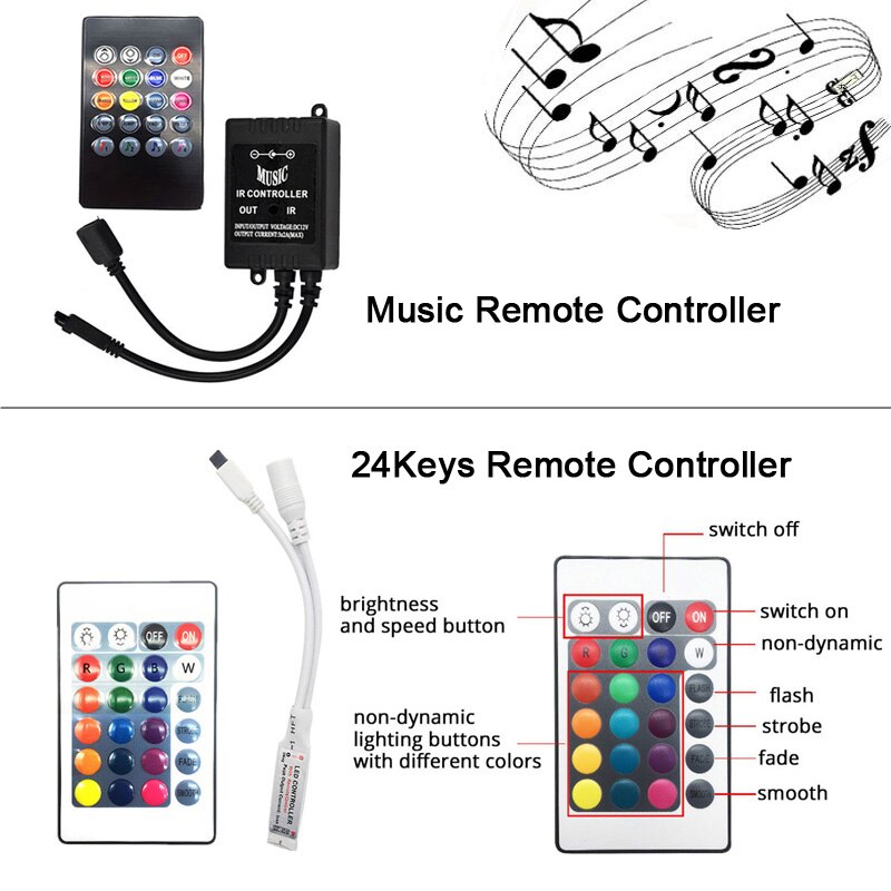 Led Controller 44 Keys 24 Keys LED IR RGB Controler LED Lights Controller IR Remote Dimmer DC12V Control For RGB LED Strip