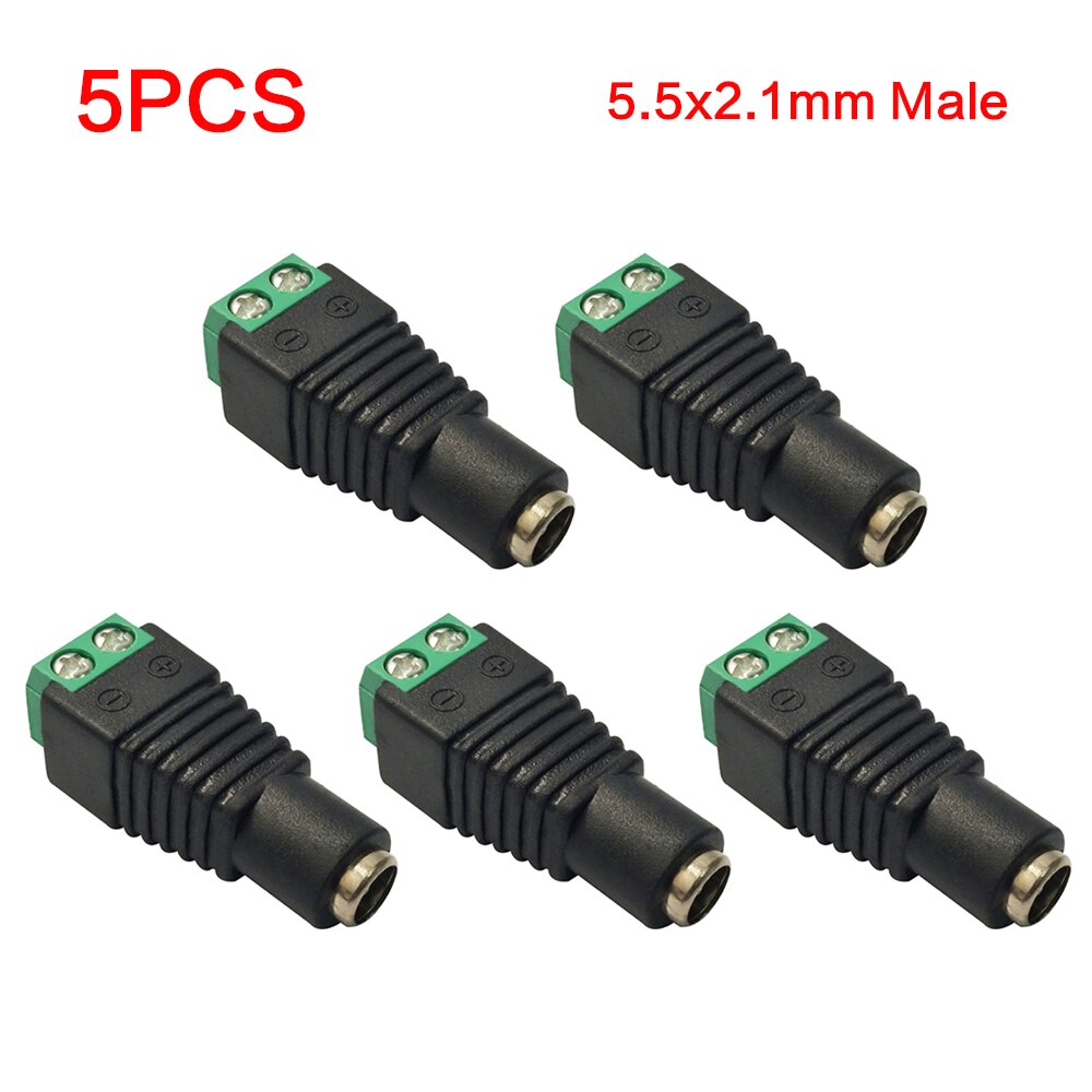 5 stuks 5.5mm*2.1mm vrouwelijke mannelijke dc-voedingskabelconnector jackplugverbinding voor ledstrip cctv-beveiligingscamera thuisapparaat