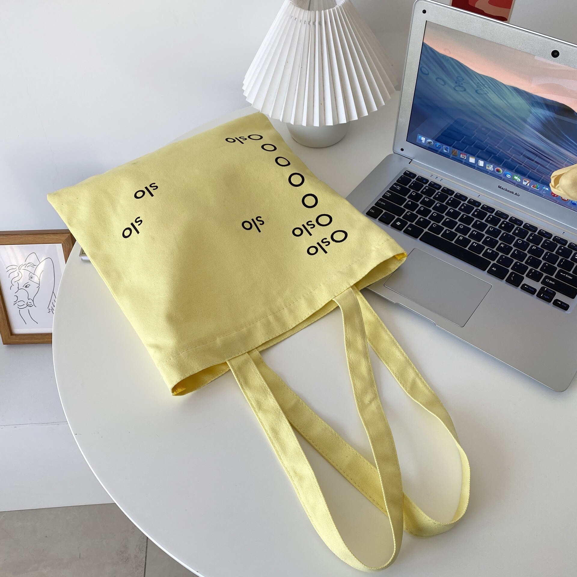 Mode Vrouwen Geel Schouder Canvas Tas Eenvoudige Brief Student Meisjes Draagbare Boek Handtassen Retro Dames Strand Boodschappentas
