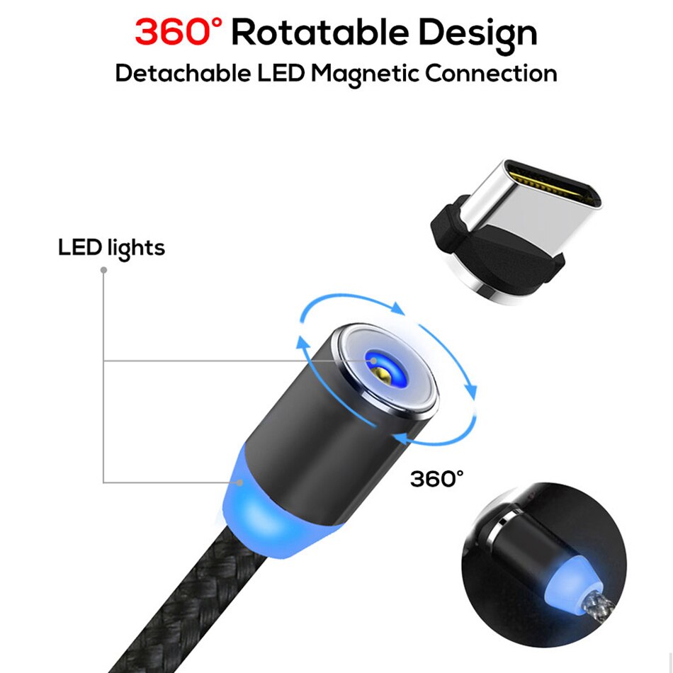 Klassische 360 LED Magnetische Verbindung Usb Kabel für iPhone 6 S 7 XS MAX Micro USB Kabel typ C Draht Ladegerät Port