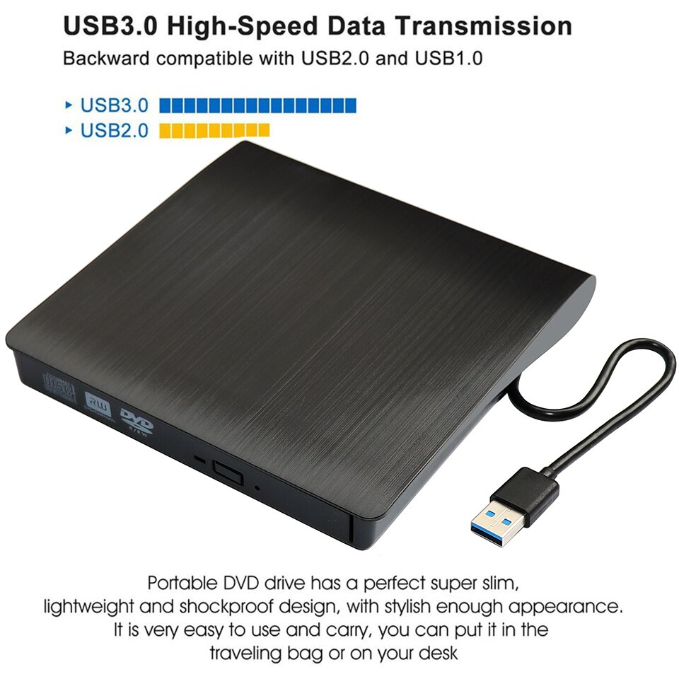 Portable USB 3.0 DVD-ROM CD ROM Optical Drive External SlimDisk Reader Desktop PC Laptop Tablet DVD Player
