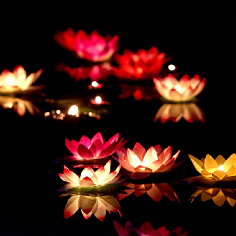 LED Floating Lotus Flower Lamps On Water Swimming Pool Garden Decoration Light