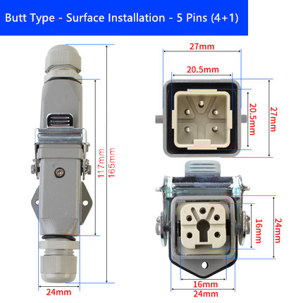 Heavy Duty Connector Aviation Plug Socket Rectangular Industrial HA- Series 4 5 6 8 Pin Water Proof IP65 Male Female 10A 16A: black
