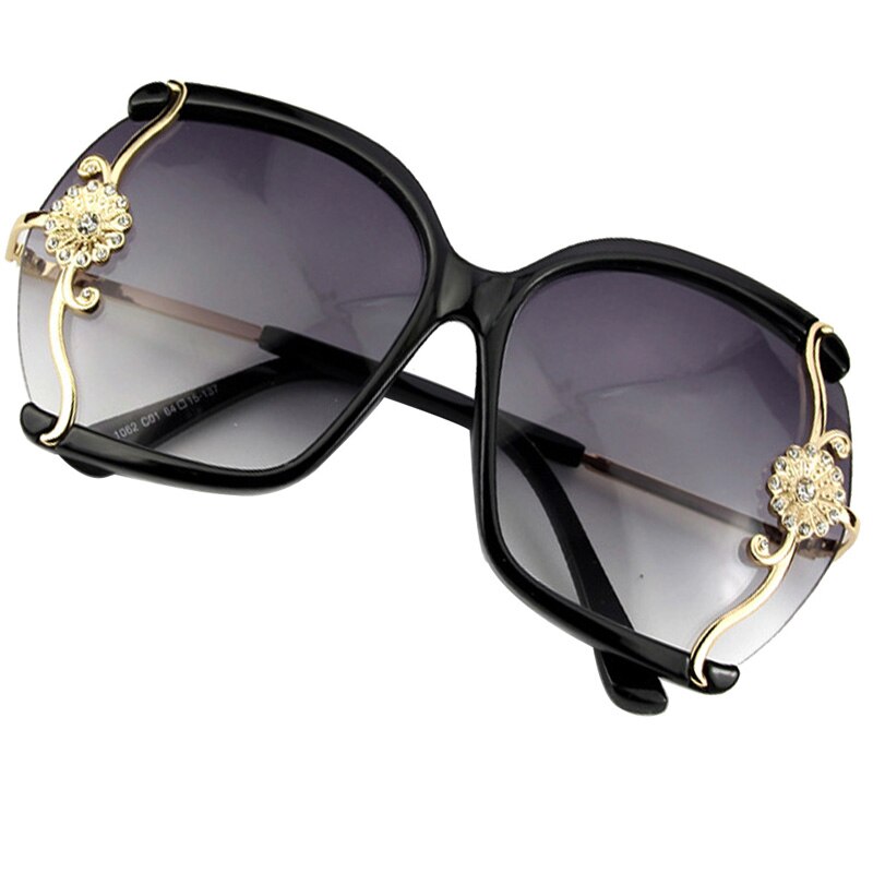 Luksus mærke solbriller til kvinder med fine blonder og rhinsten dekoration semi-rimless stel solbriller kvinder: Sort fr grå linse