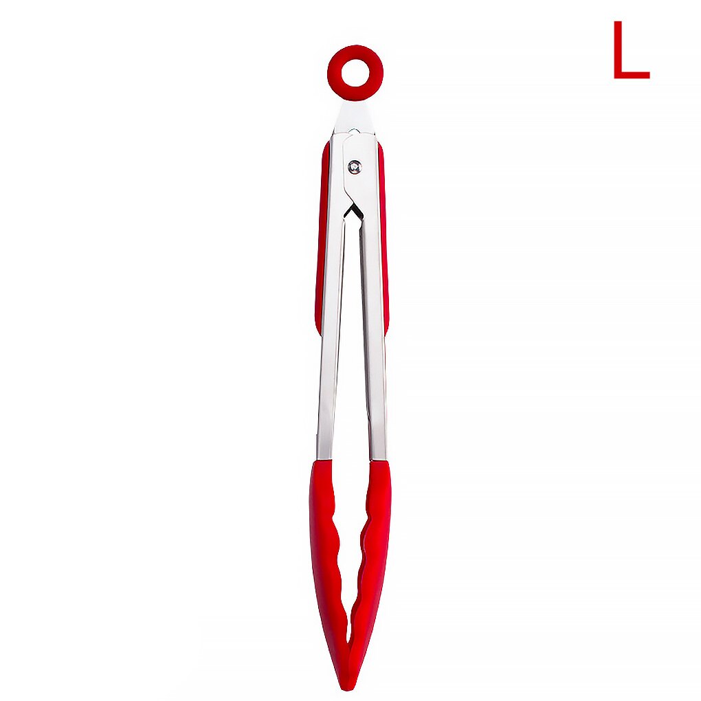 Kitchen Tongs Stainless Steel Silicone Kitchen Cooking Tongs Grilling Barbeque Food Non Stick Cookware Bread Tongs Kitchen Tools: Red L 34.5 x 3.5 cm