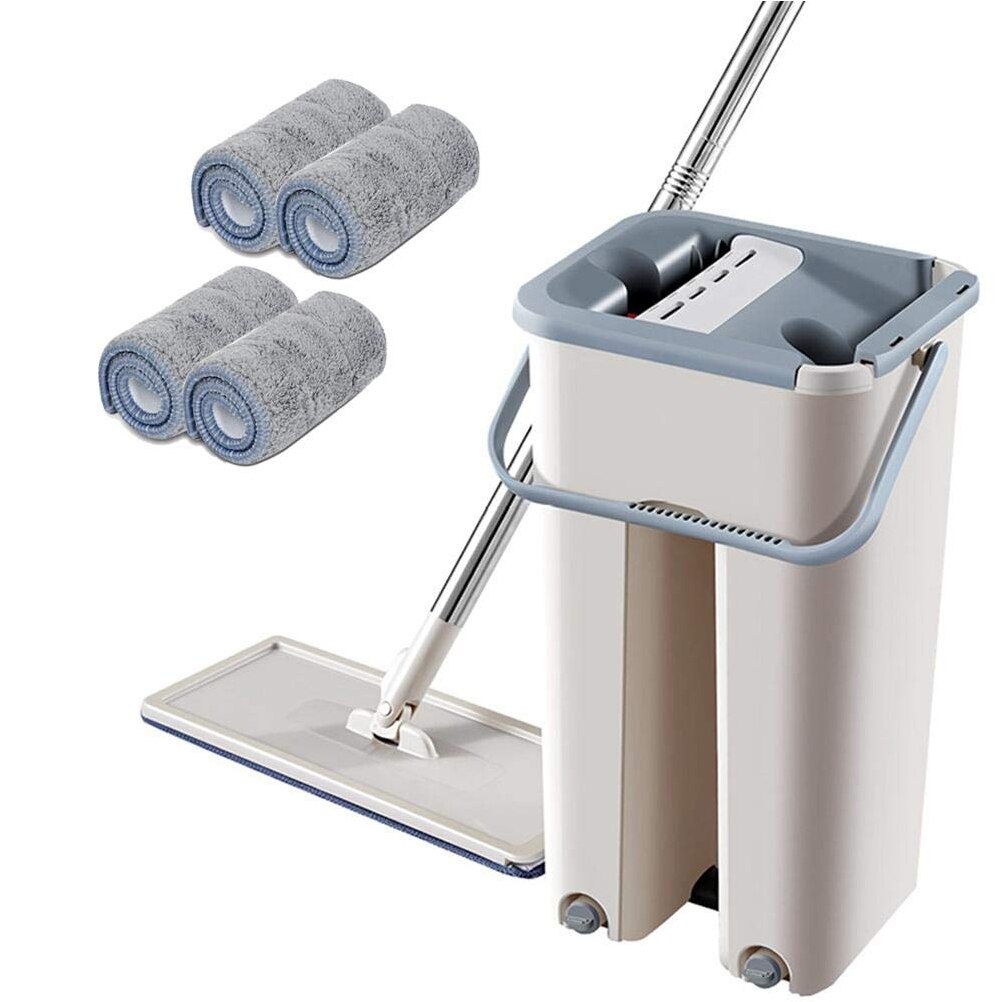 Balai serpillère magique avec tampon microfibre et seau automatique, évite le lavage manuel, pour le nettoyage des sols/parquets, utilisation facile: 4PCS cloth