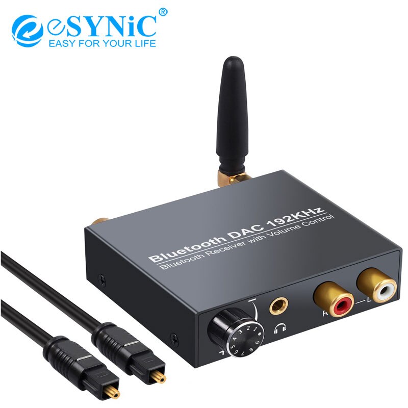 ESYNiC 192kHz DAC Digitaal naar Analoog Audio Converter met Bluetooth Ontvanger Optische Toslink SPDIF Coaxiale RCA 3.5mm adapter