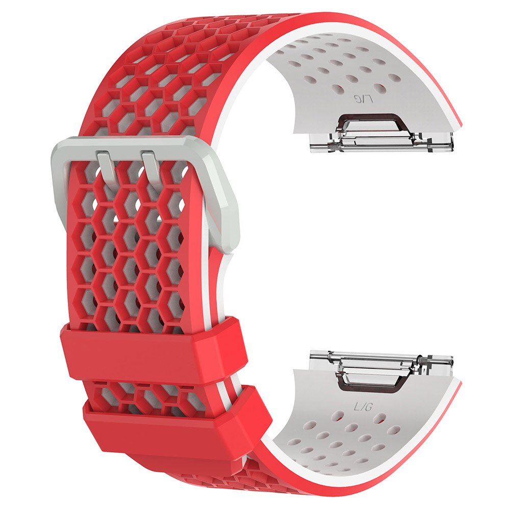 Bracelet de montre tschick pour fitbit ionic, bracelet de sport en silicone, bracelet de remplacement pour fitbit ionic: Rouge blanc / Grand