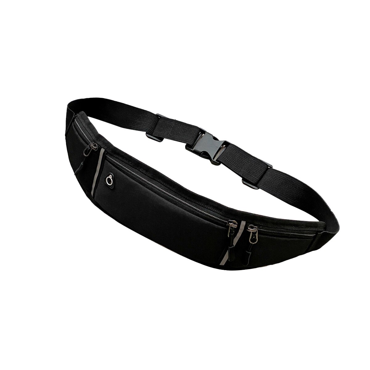 Kvinner sport midje bag utendørs reflekterende stripe fitness mobiltelefon midje bag med øretelefon hull jogge løpebager: Svart