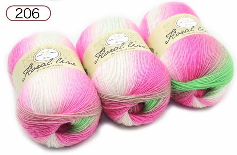5pcsX100g 100% Cashmere Yarn crochet yarn for knitting Rainbow Line Fancy Melange Combed Sewing: 206