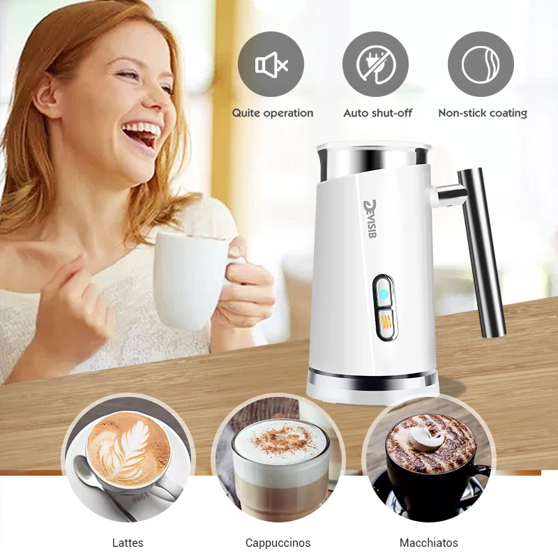 DEVISIB 3 in 1 Espumador de leche eléctrico, 300ml, máquina automática de espuma fría y para café Latte, capuchino, Macchiato, Chocolate